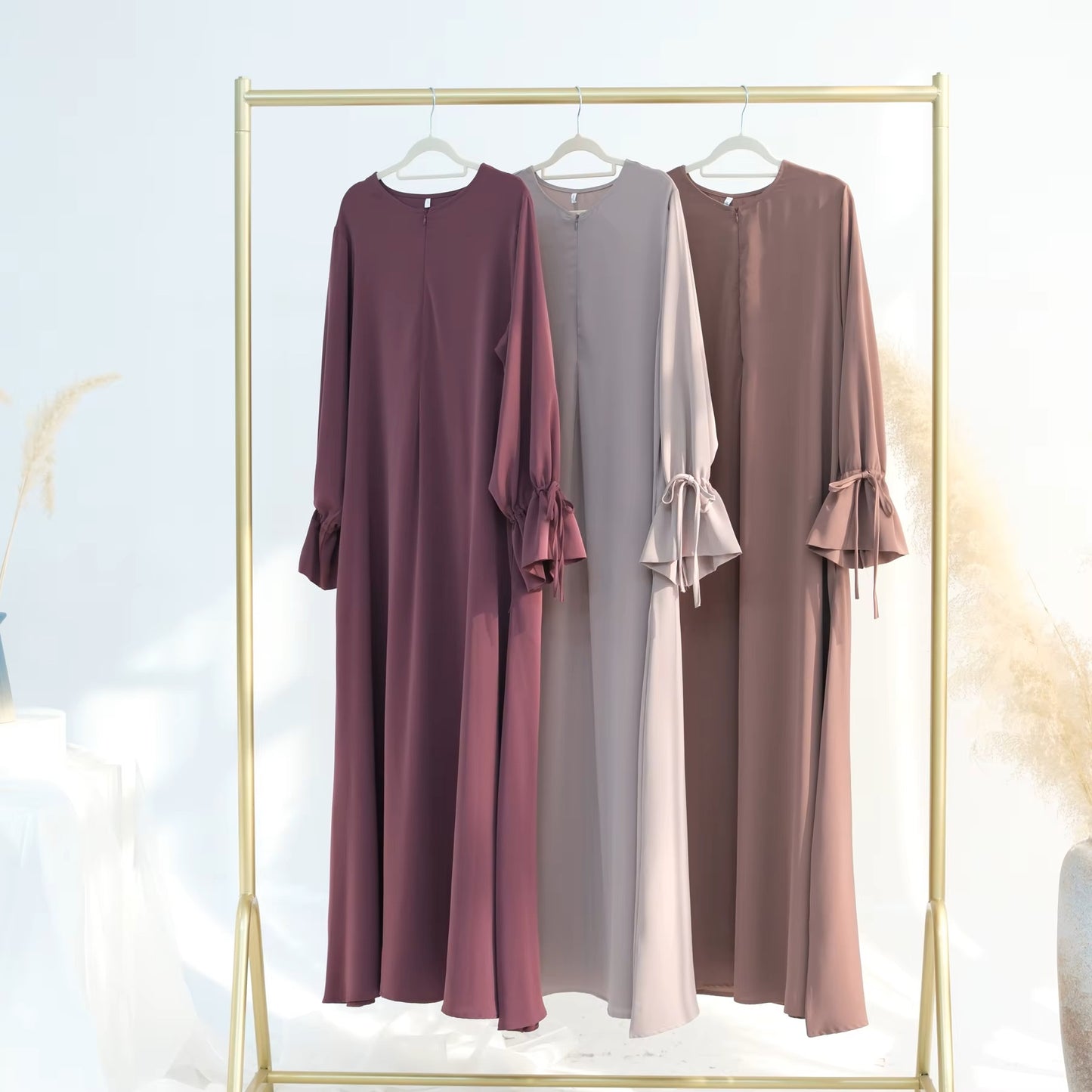 Beige Ruffle Sleeves Abaya Dress