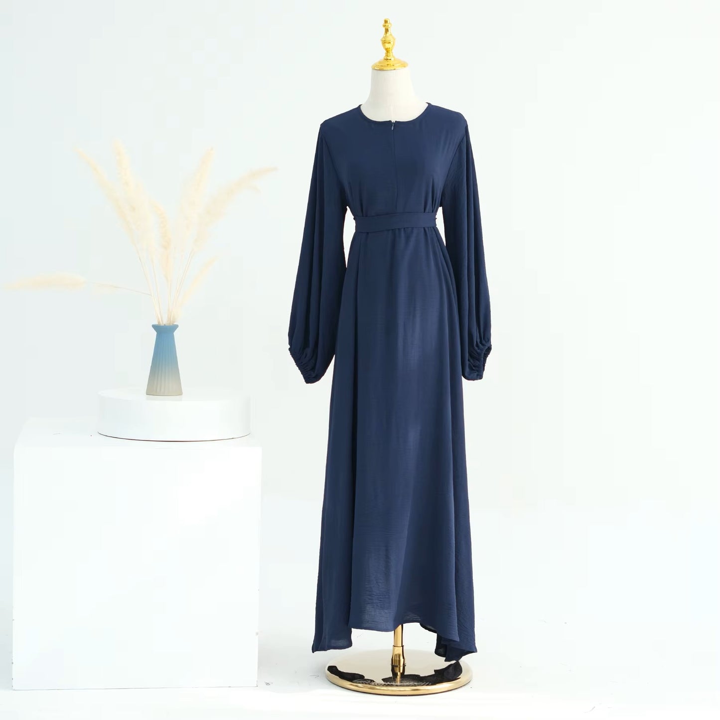 Front Zipper Navy Abaya Dress