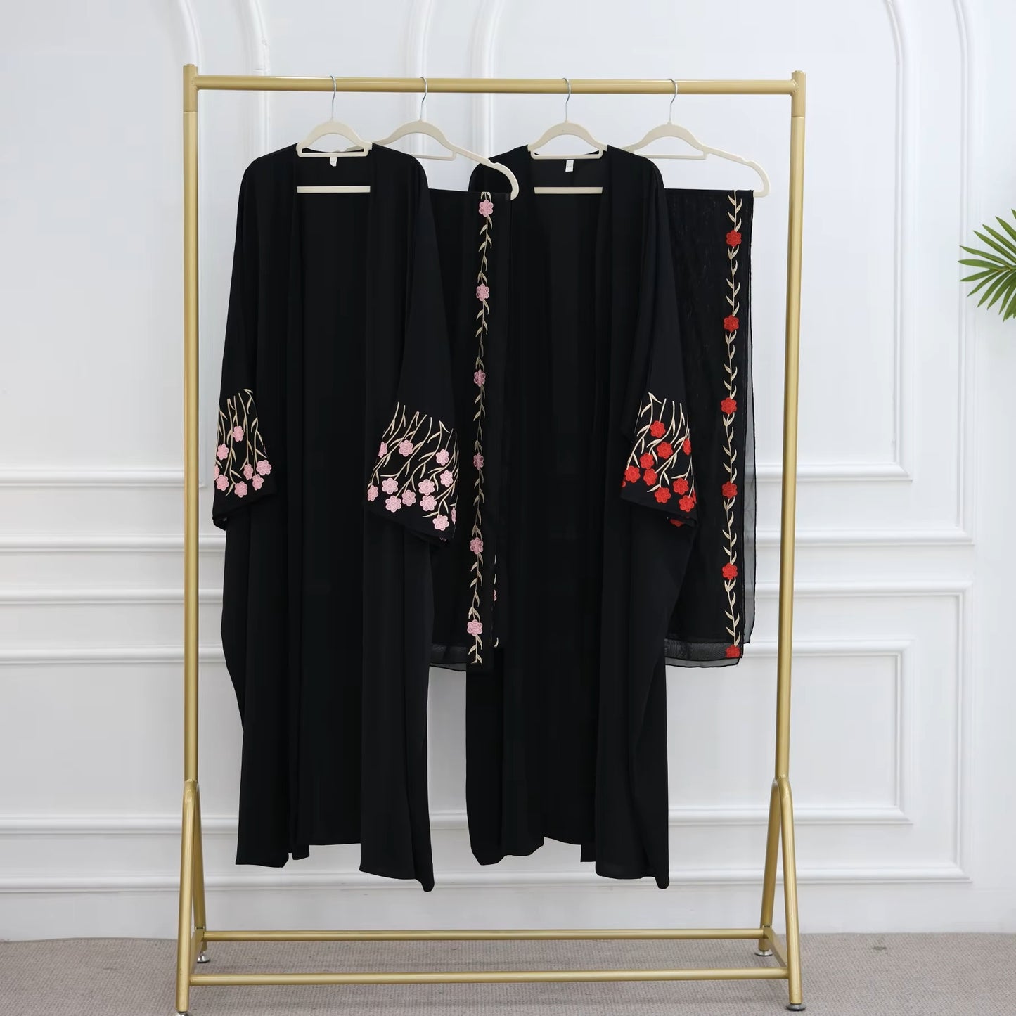 Kimono Abaya – Floral Embroidered Sleeves - Chaddors
