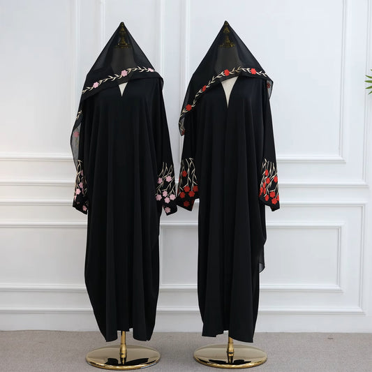 Kimono Abaya – Floral Embroidered Sleeves - Chaddors
