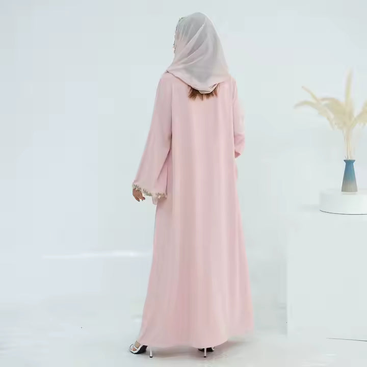 Blush Pink Lace Trim Abaya - Chaddors