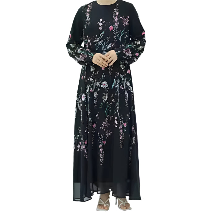 Elegant Black Floral Maxi Dress - Chaddors