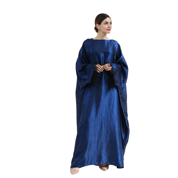 Navy Feather Sleeves Shinny Butterfly Abaya