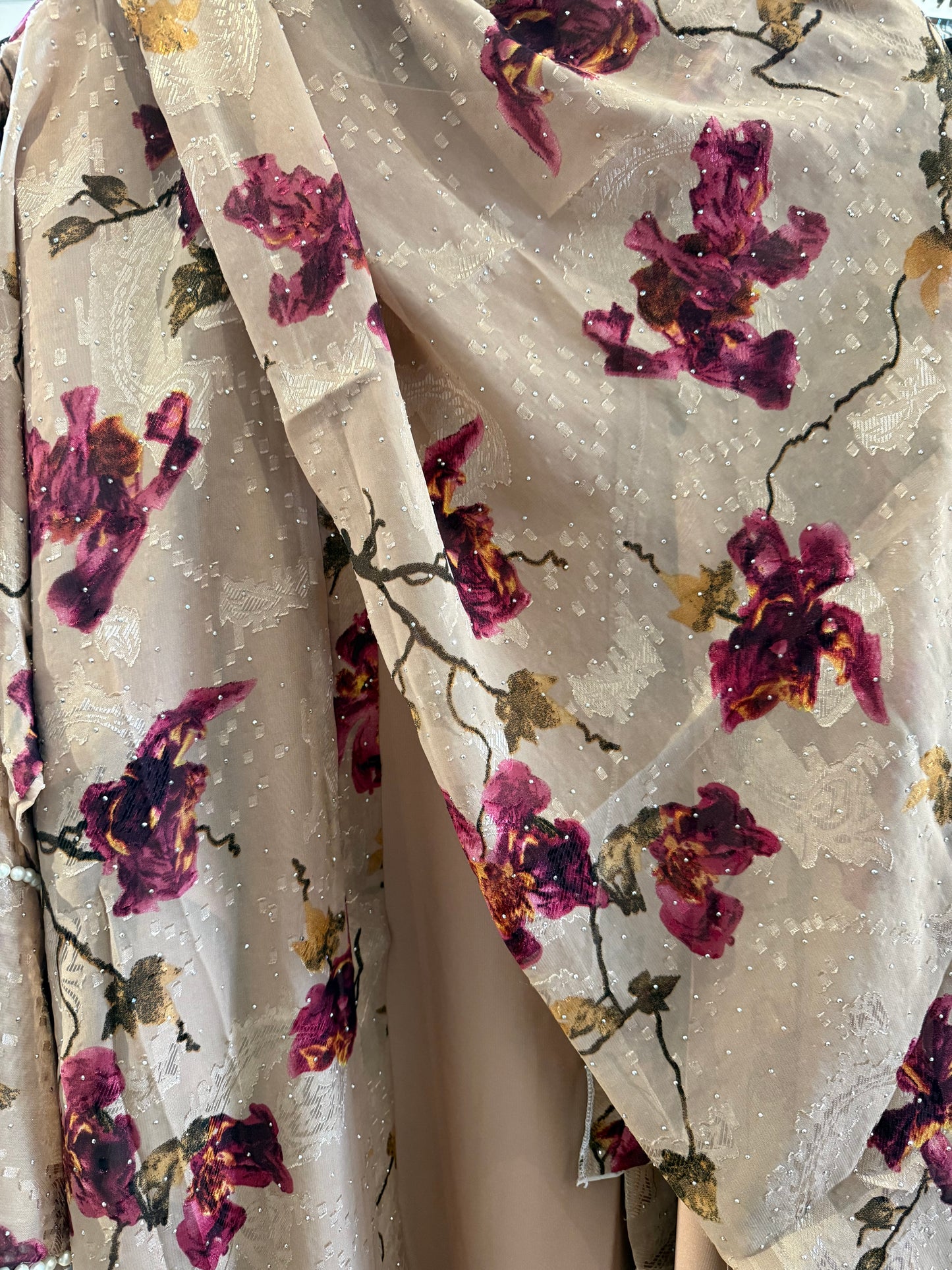 Rose Gold Luxury Double Layer Floral Abaya – Dubai Collection