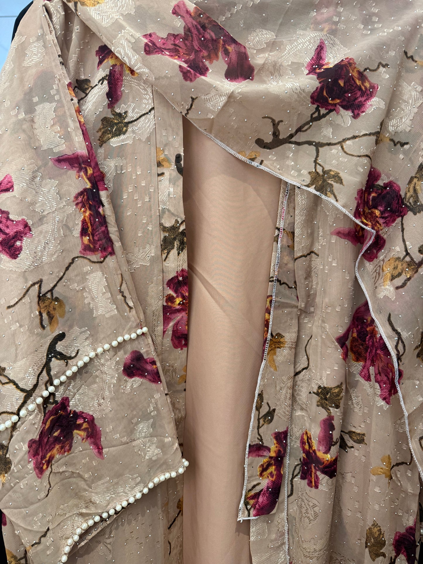 Rose Gold Luxury Double Layer Floral Abaya – Dubai Collection
