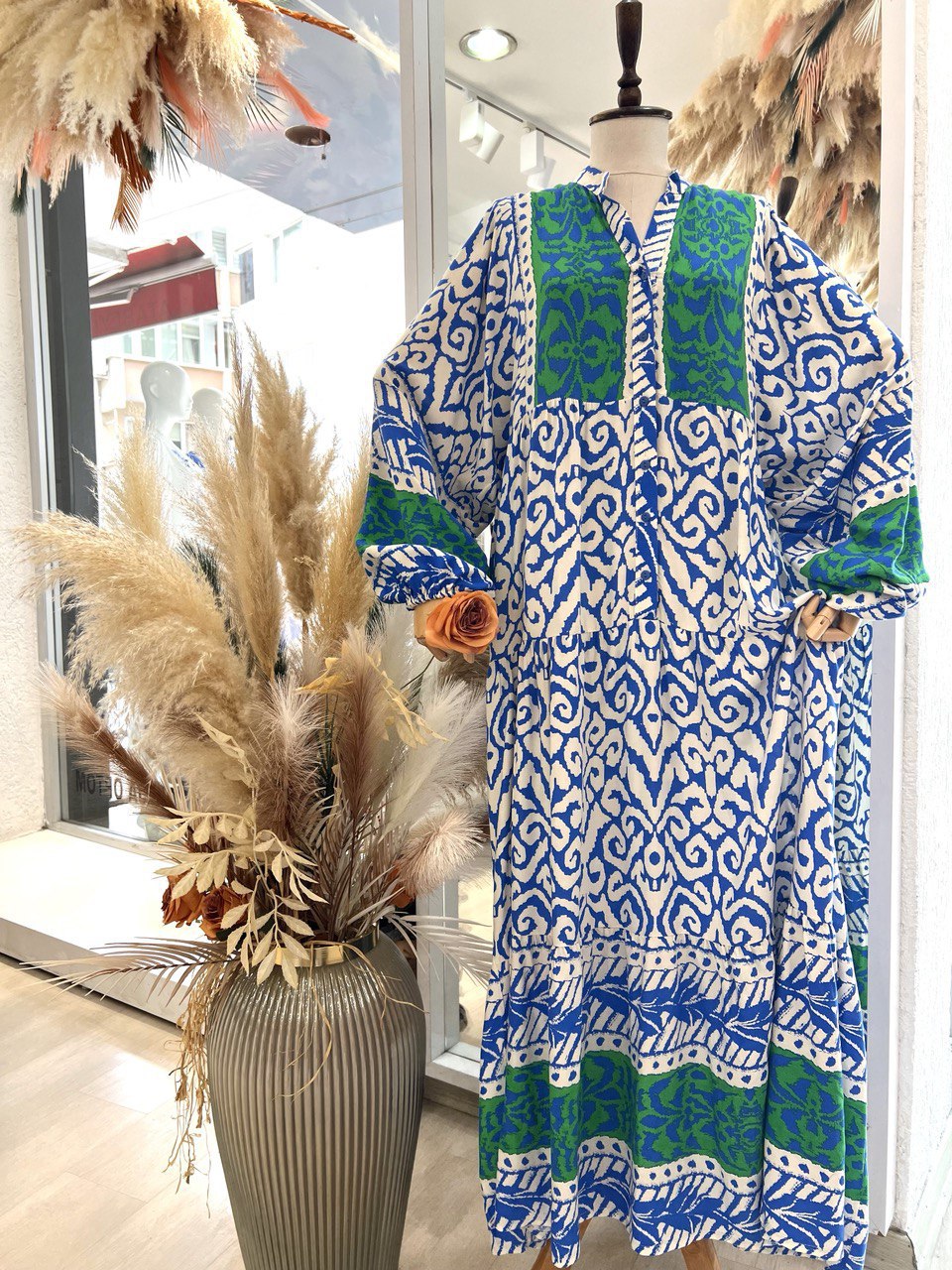 Blue and Green Abstract Design Dress - Chaddors