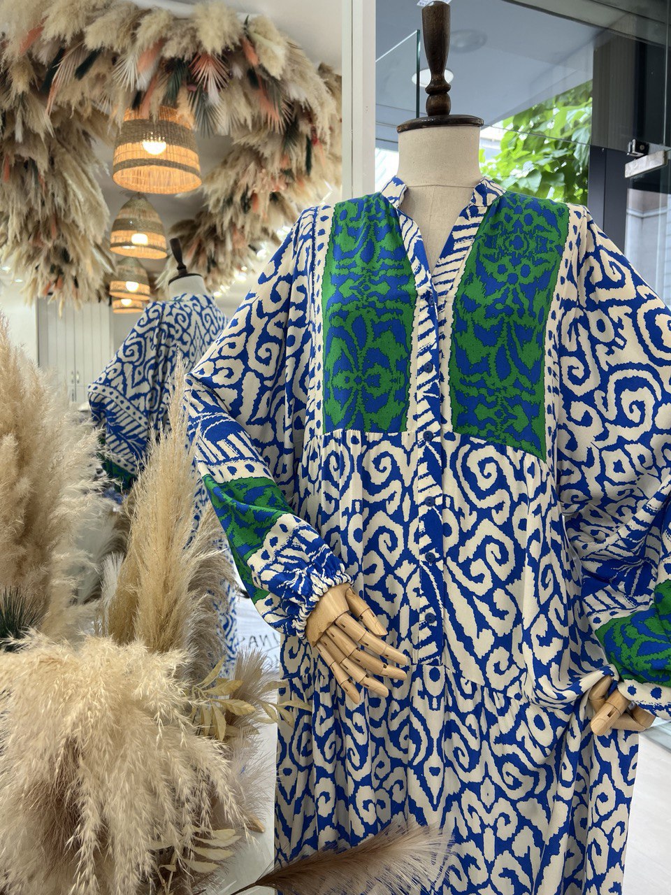 Blue and Green Abstract Design Dress - Chaddors