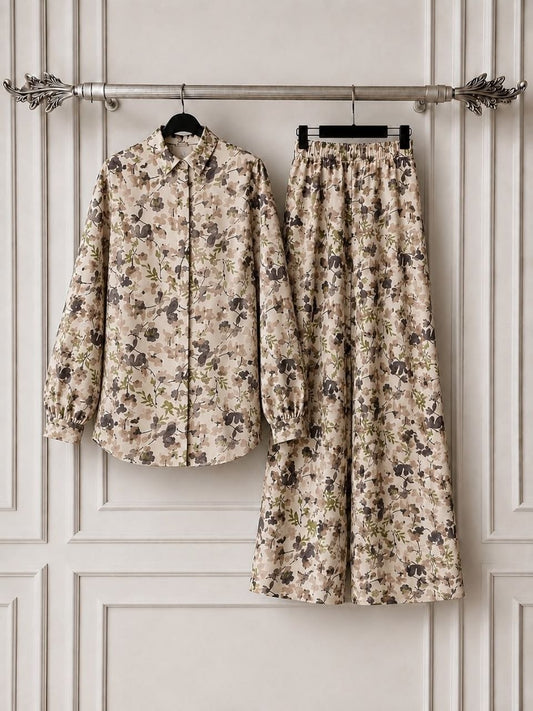 Gray Printed Turkish Co‑ords Set - Chaddors