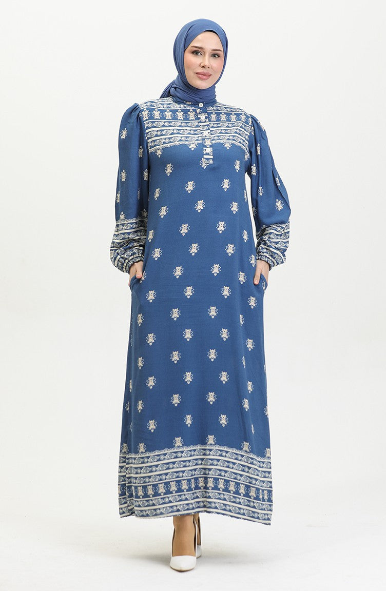 Blue Floral Patterened Dress - Chaddors