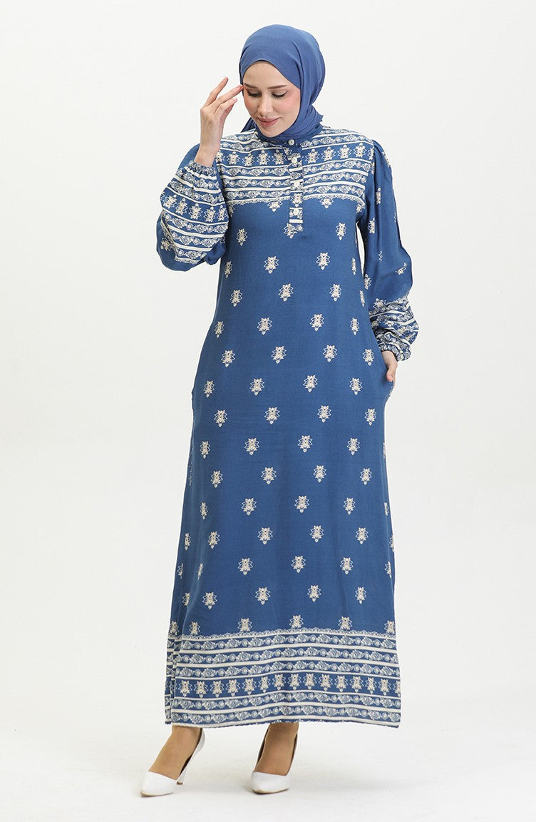 Blue Floral Patterened Dress - Chaddors