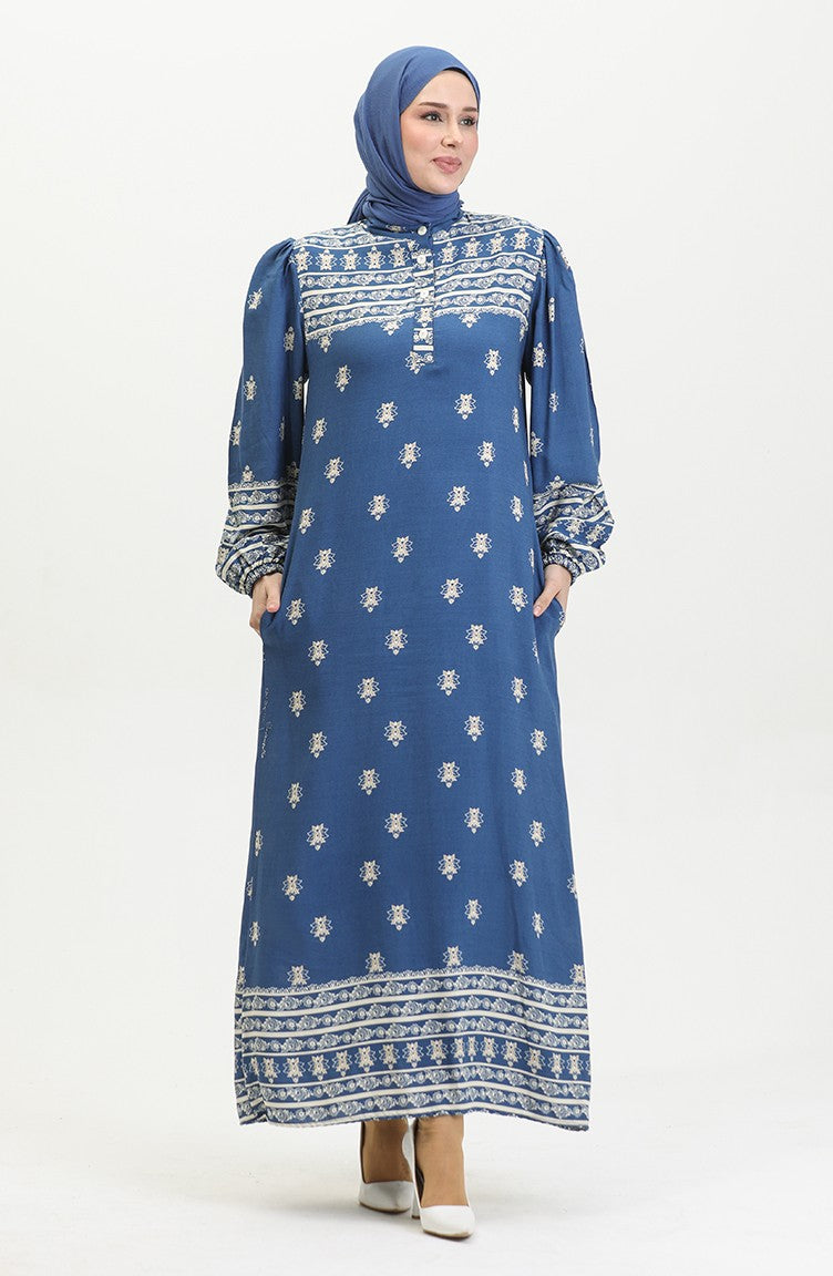 Blue Floral Patterened Dress - Chaddors