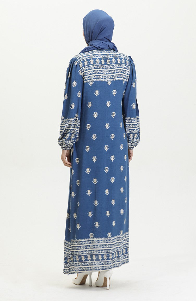 Blue Floral Patterened Dress - Chaddors