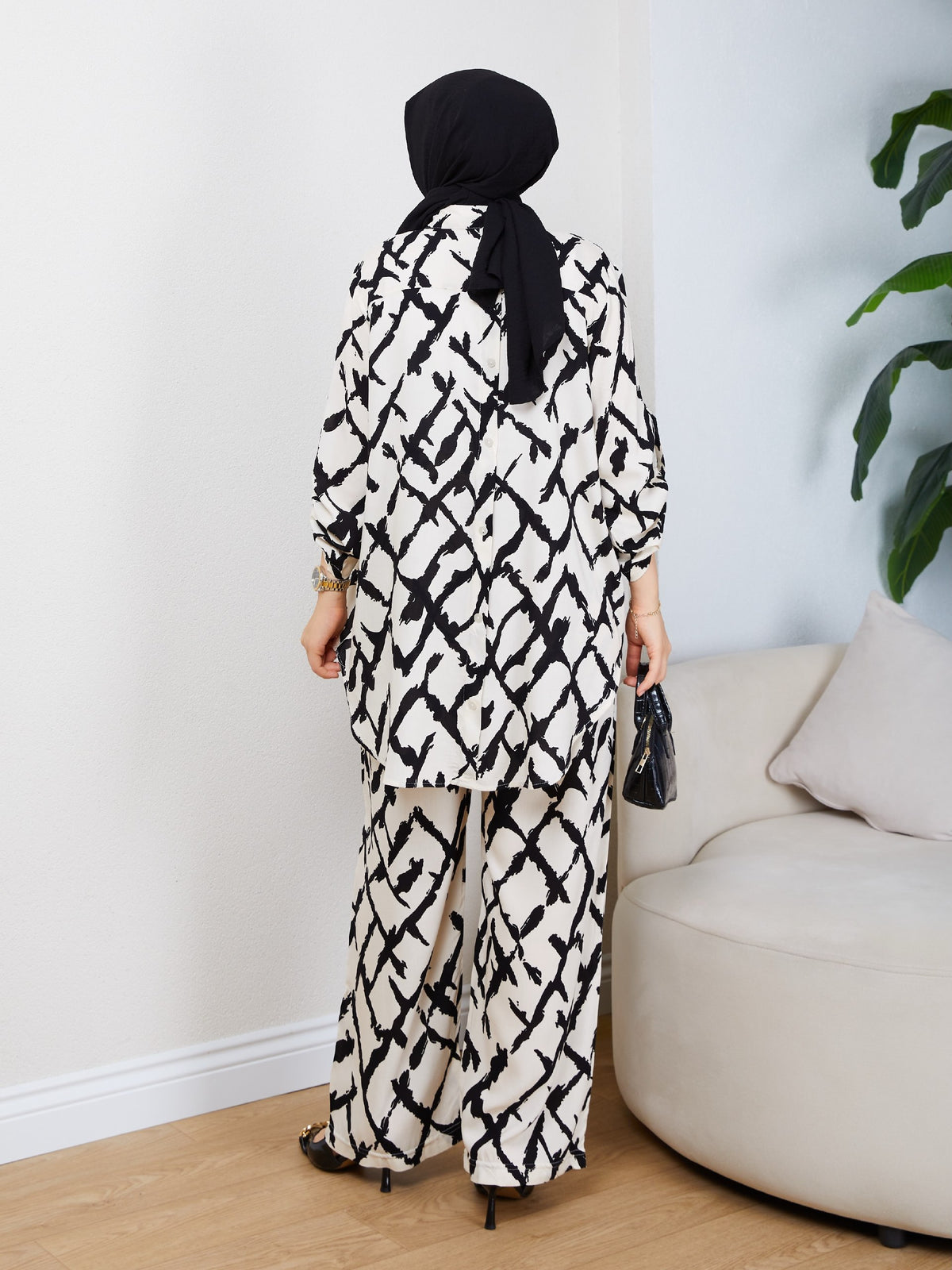 White Abstract Print Two‑Piece Co‑ord Set - Chaddors