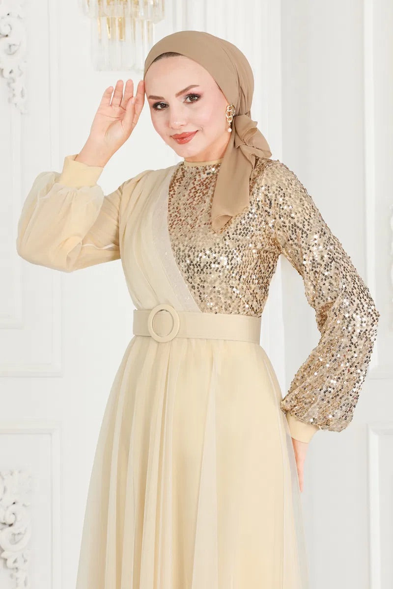 Off White Sequence Net Turkish Dress