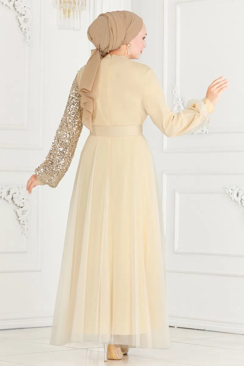 Off White Sequence Net Turkish Dress