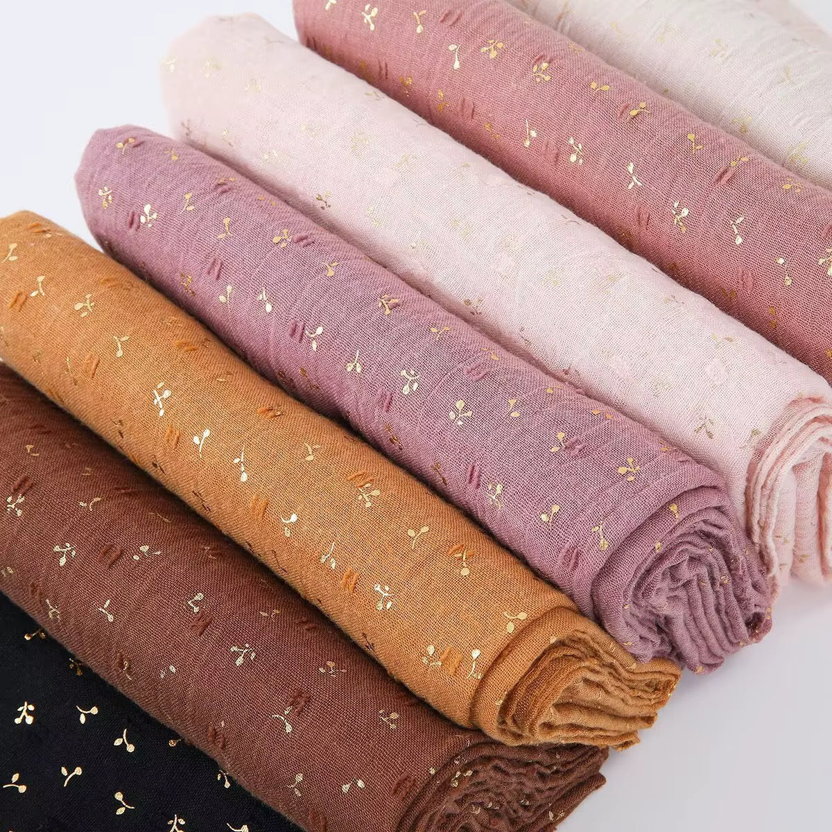 Gold Foil Stamped Viscose Hijabs + - Chaddors