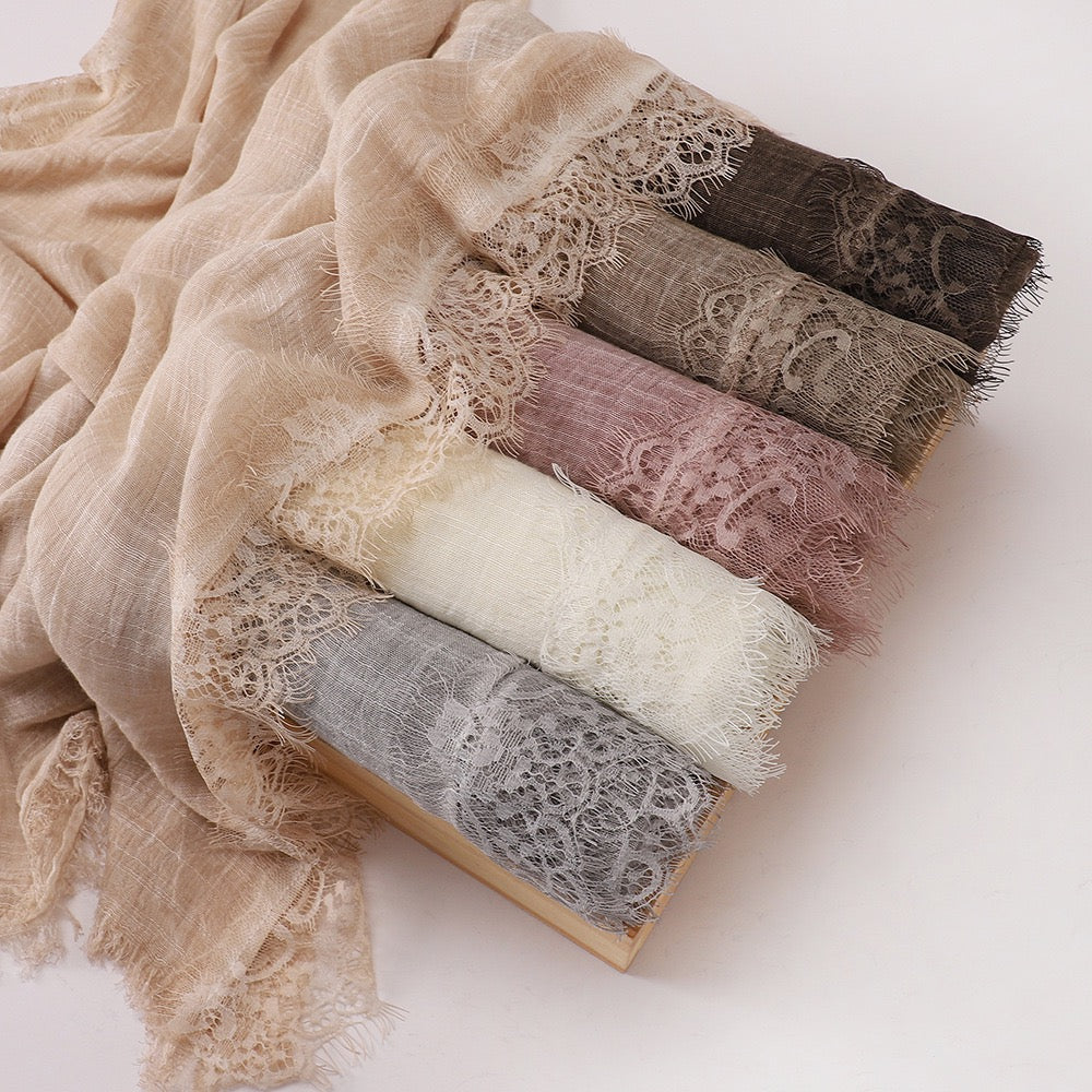 Lace Trim Linen Hijabs