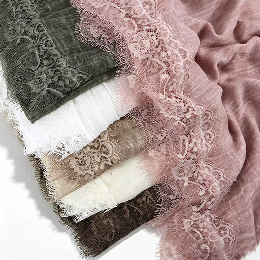 Lace Trim Linen Hijabs