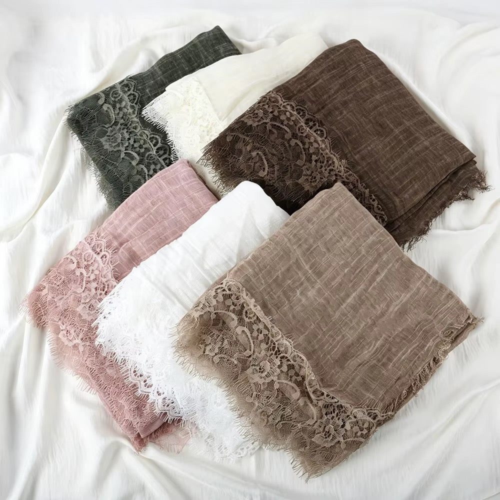 Lace Trim Linen Hijabs