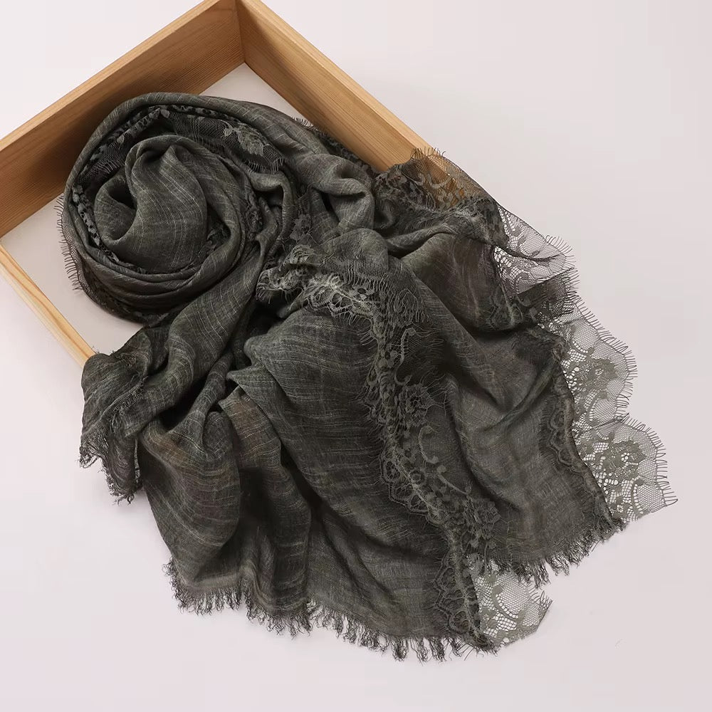 Lace Trim Linen Hijabs