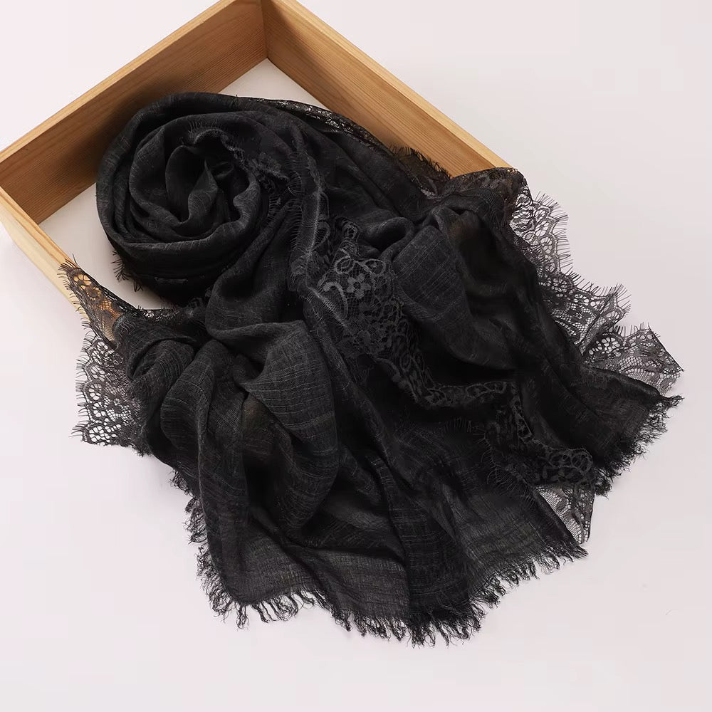 Lace Trim Linen Hijabs