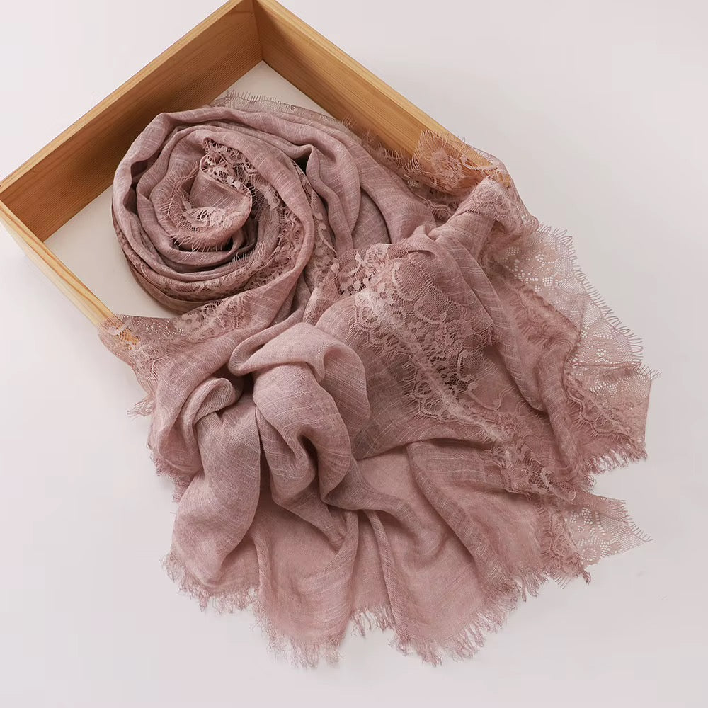 Lace Trim Linen Hijabs