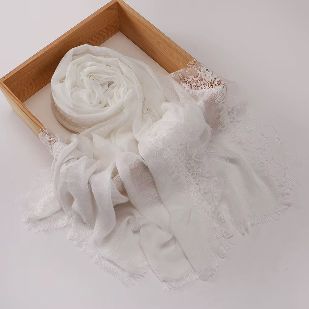 Lace Trim Linen Hijabs