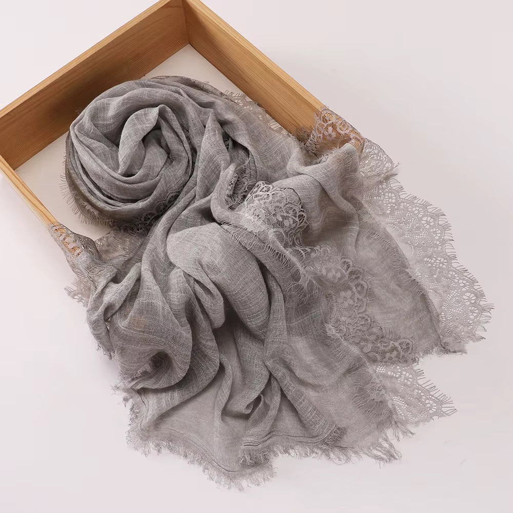 Lace Trim Linen Hijabs