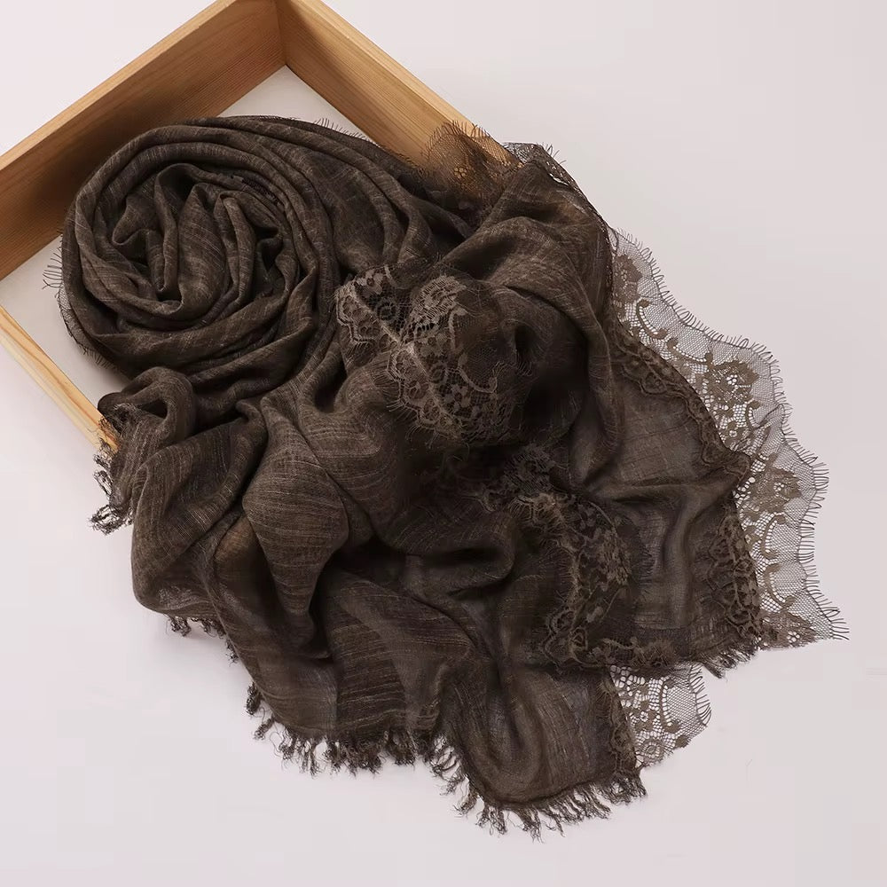 Lace Trim Linen Hijabs