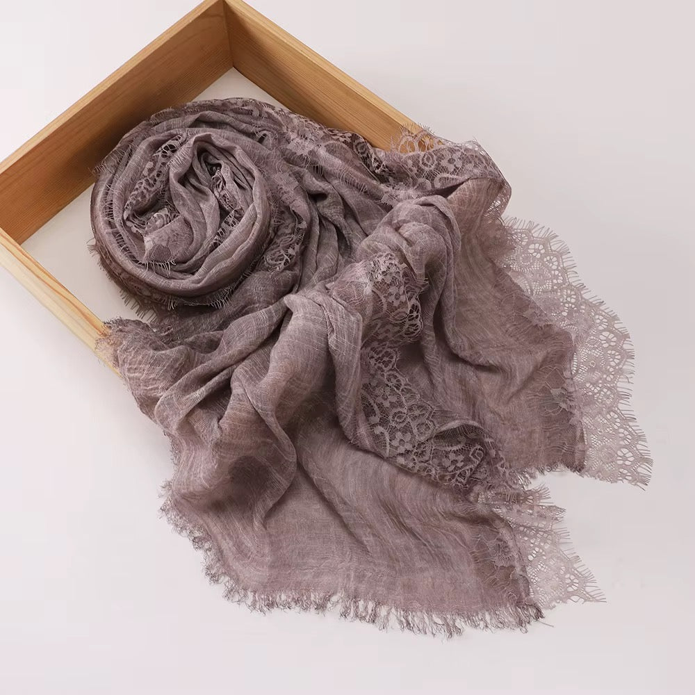 Lace Trim Linen Hijabs