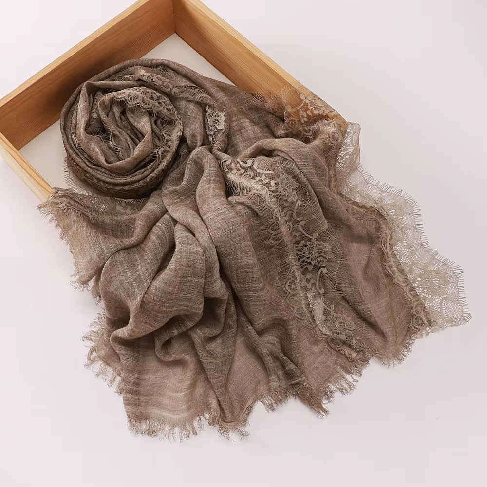 Lace Trim Linen Hijabs
