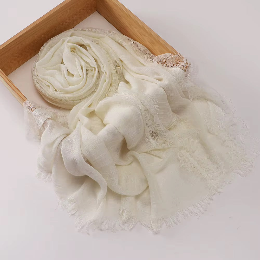 Lace Trim Linen Hijabs