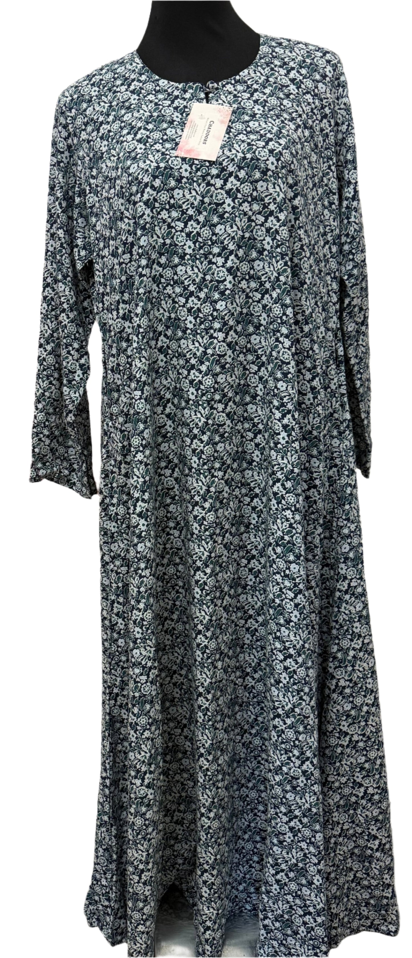 Teal and Black Print Hajj Abaya