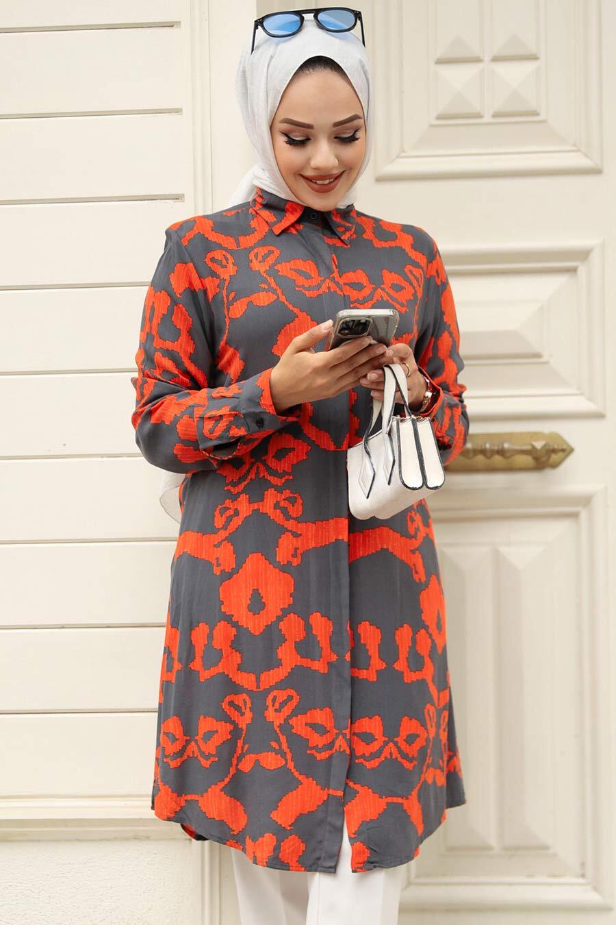 Orange Print Turkish Top - Chaddors