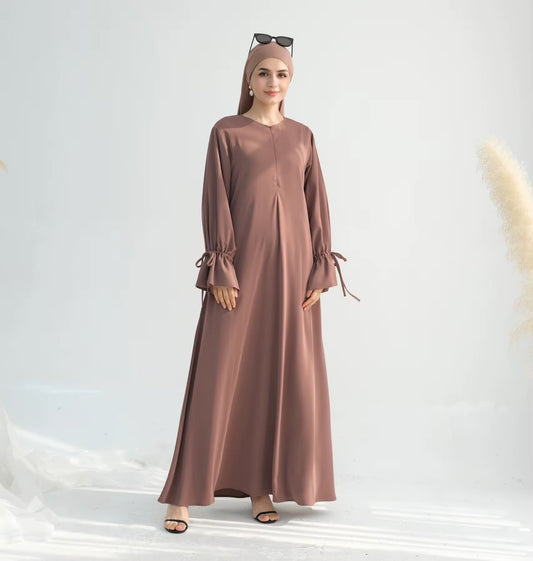 Khakhi Ruffle Sleeves Abaya Dress