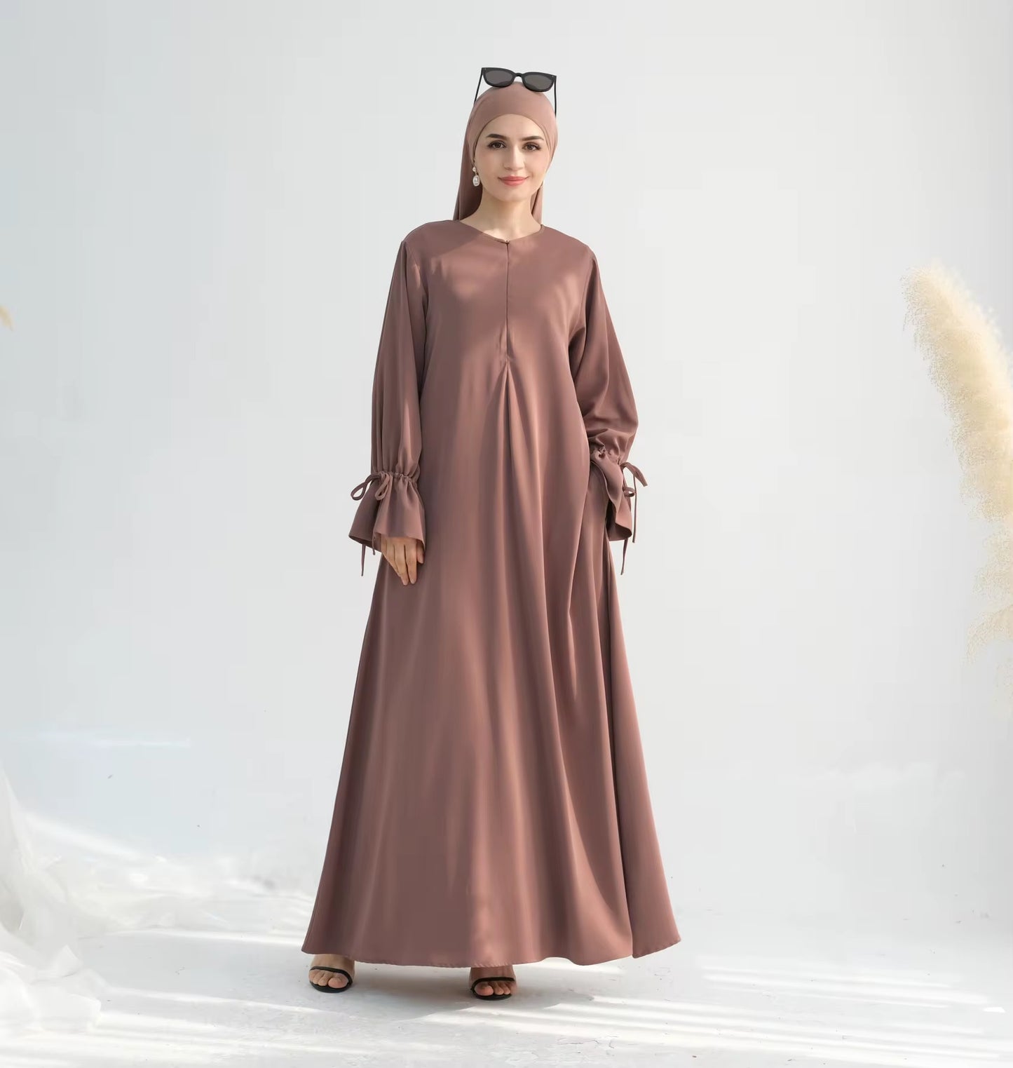 Khakhi Ruffle Sleeves Abaya Dress