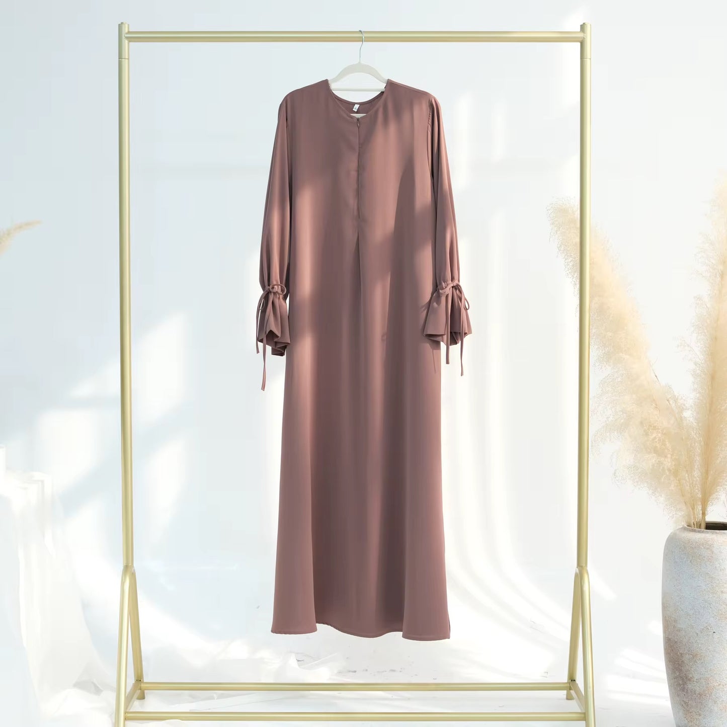 Khakhi Ruffle Sleeves Abaya Dress