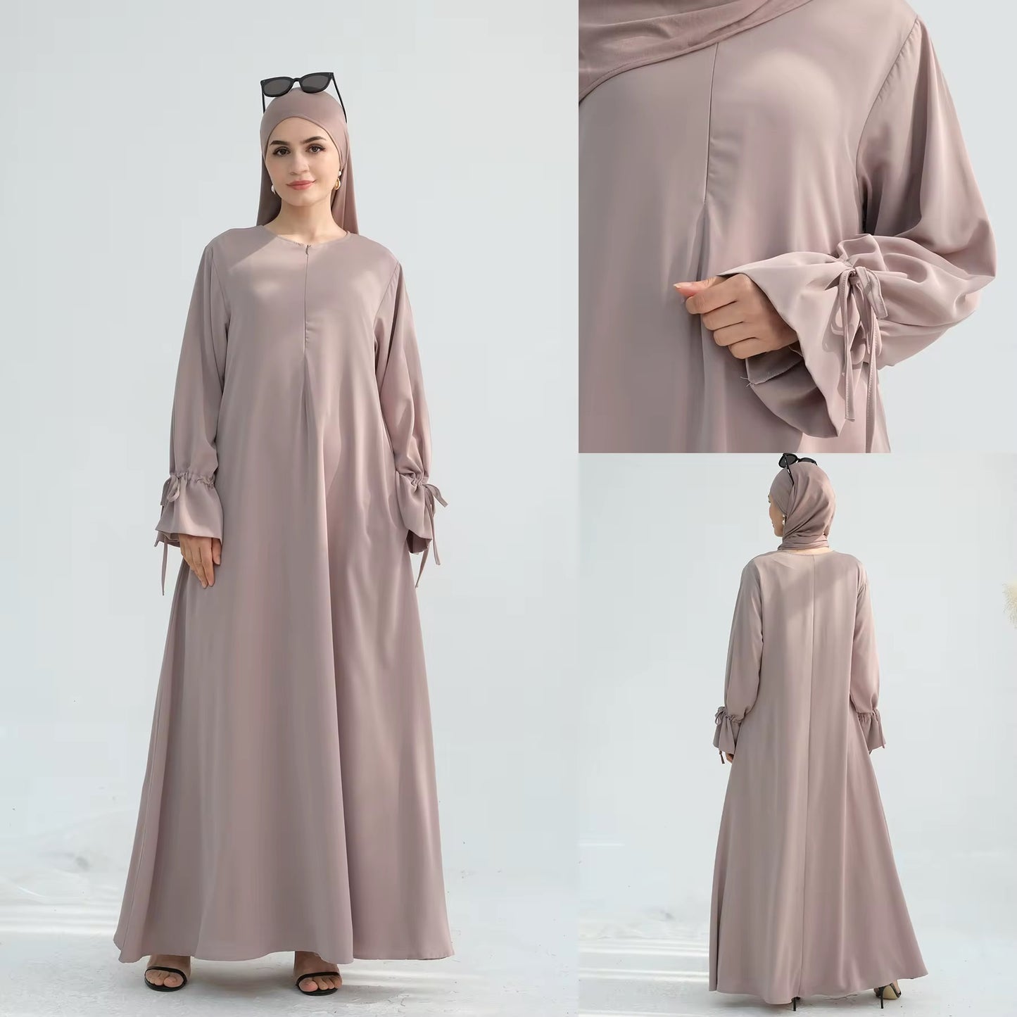 Beige Ruffle Sleeves Abaya Dress