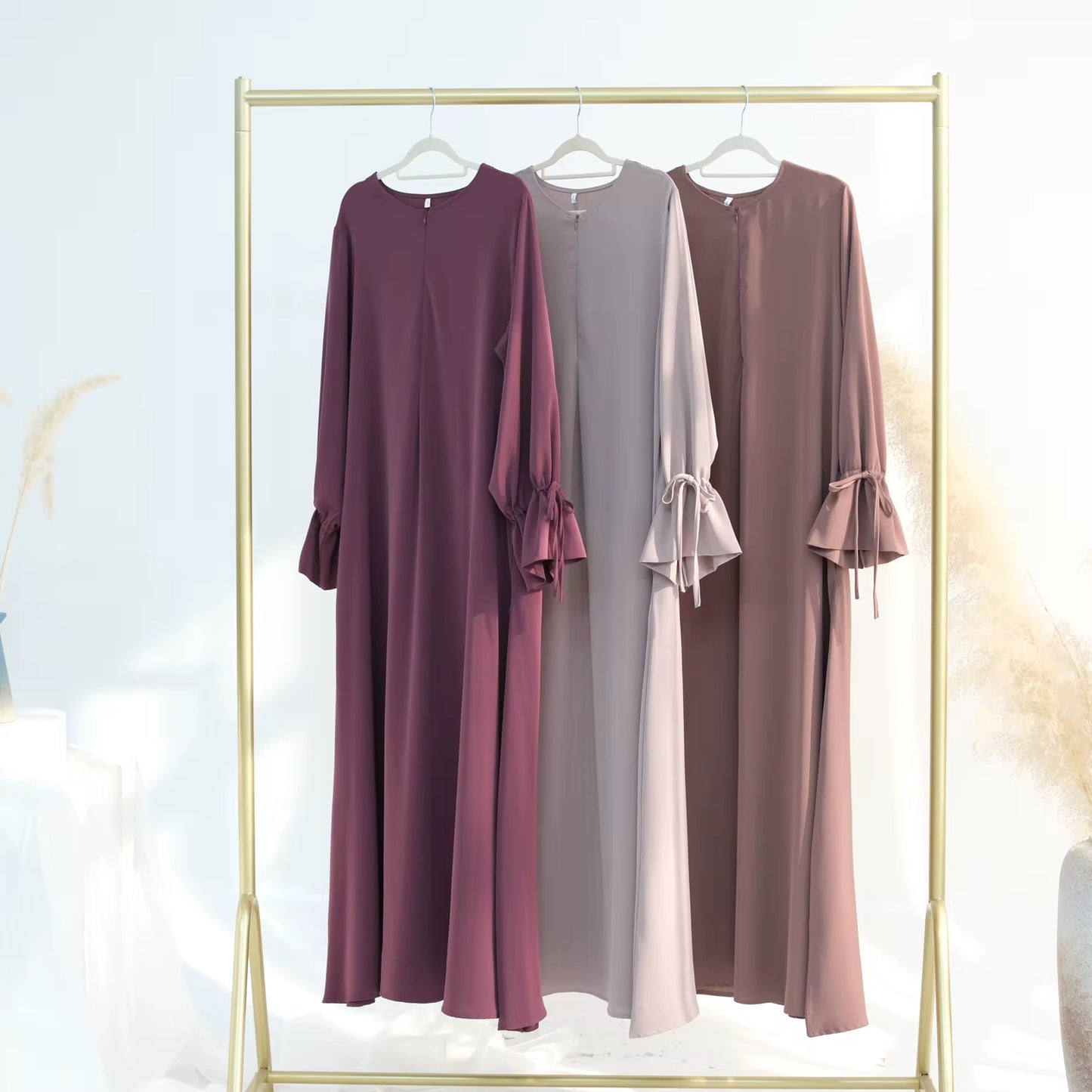 Khakhi Ruffle Sleeves Abaya Dress