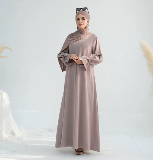Beige Ruffle Sleeves Abaya Dress