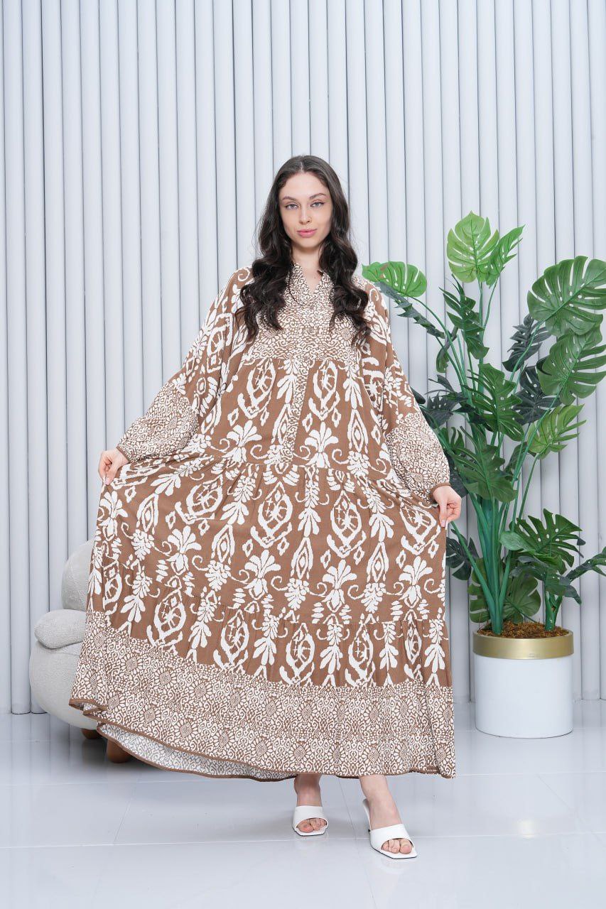 Beige Print Summer Dress