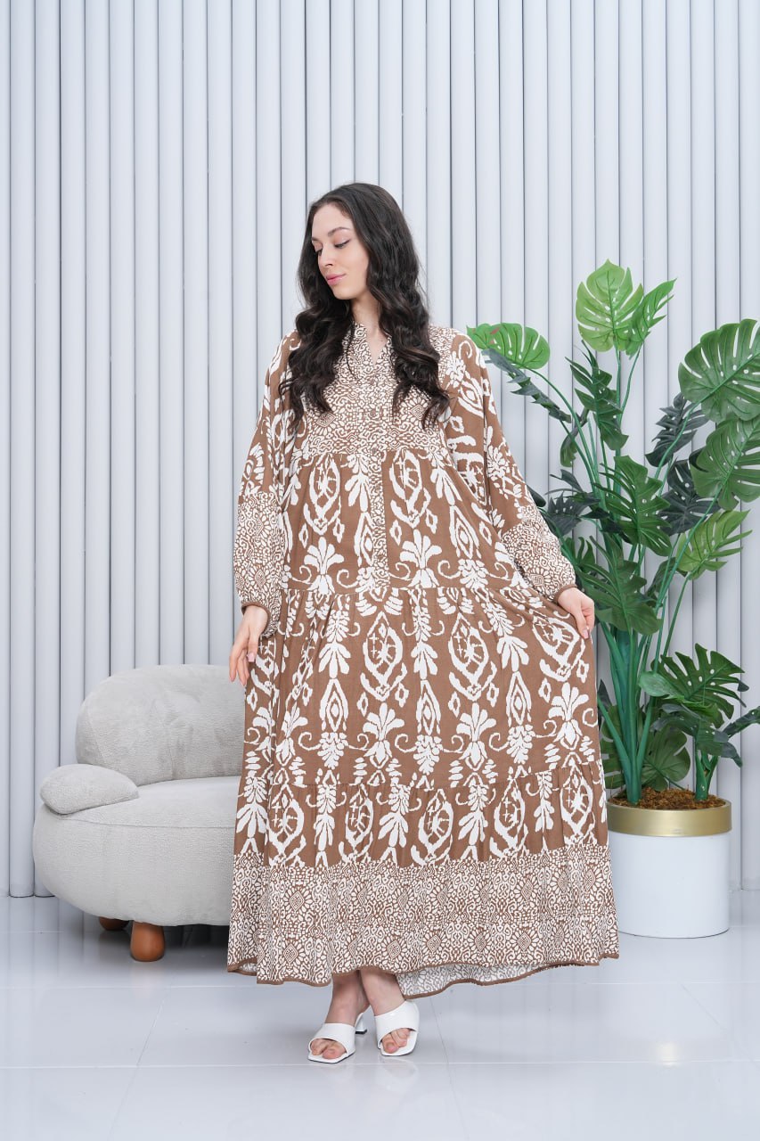 Beige Print Summer Dress