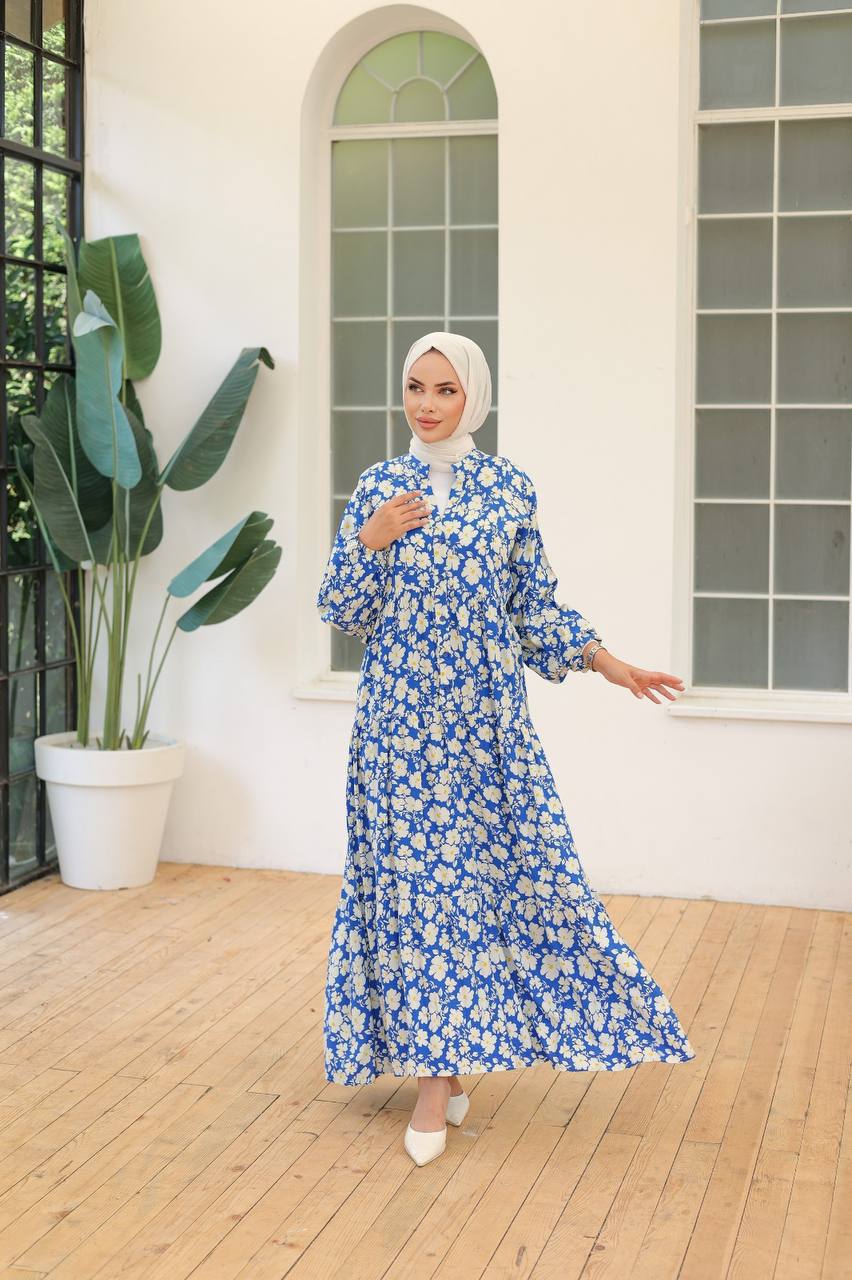 Blue Floral Printed Dress