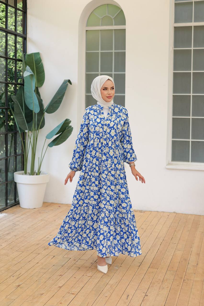 Blue Floral Printed Dress