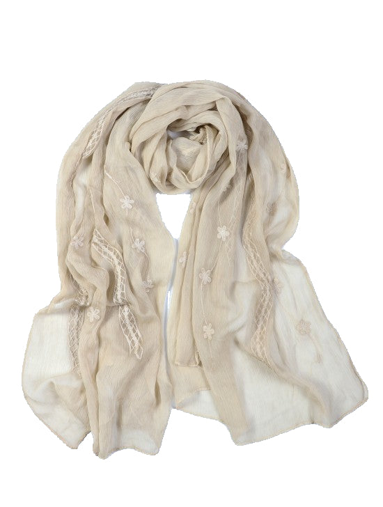 Off White Embroidered Viscose Hijab