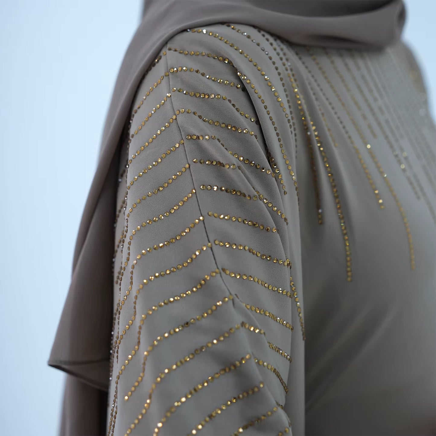 Golden Satin Rhinestone Batwing Abaya