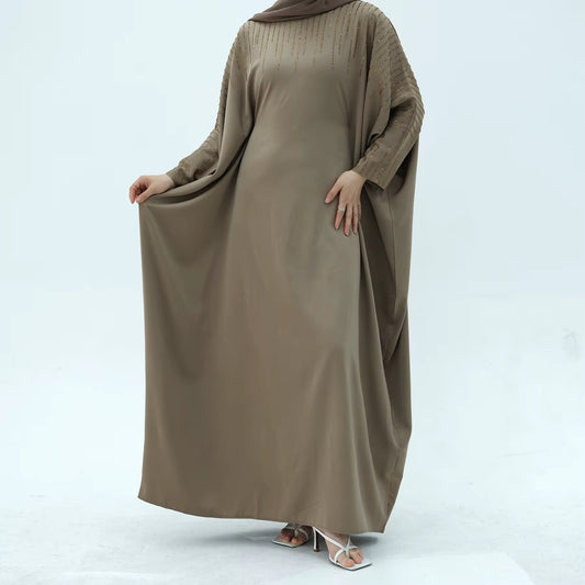 Golden Satin Rhinestone Batwing Abaya