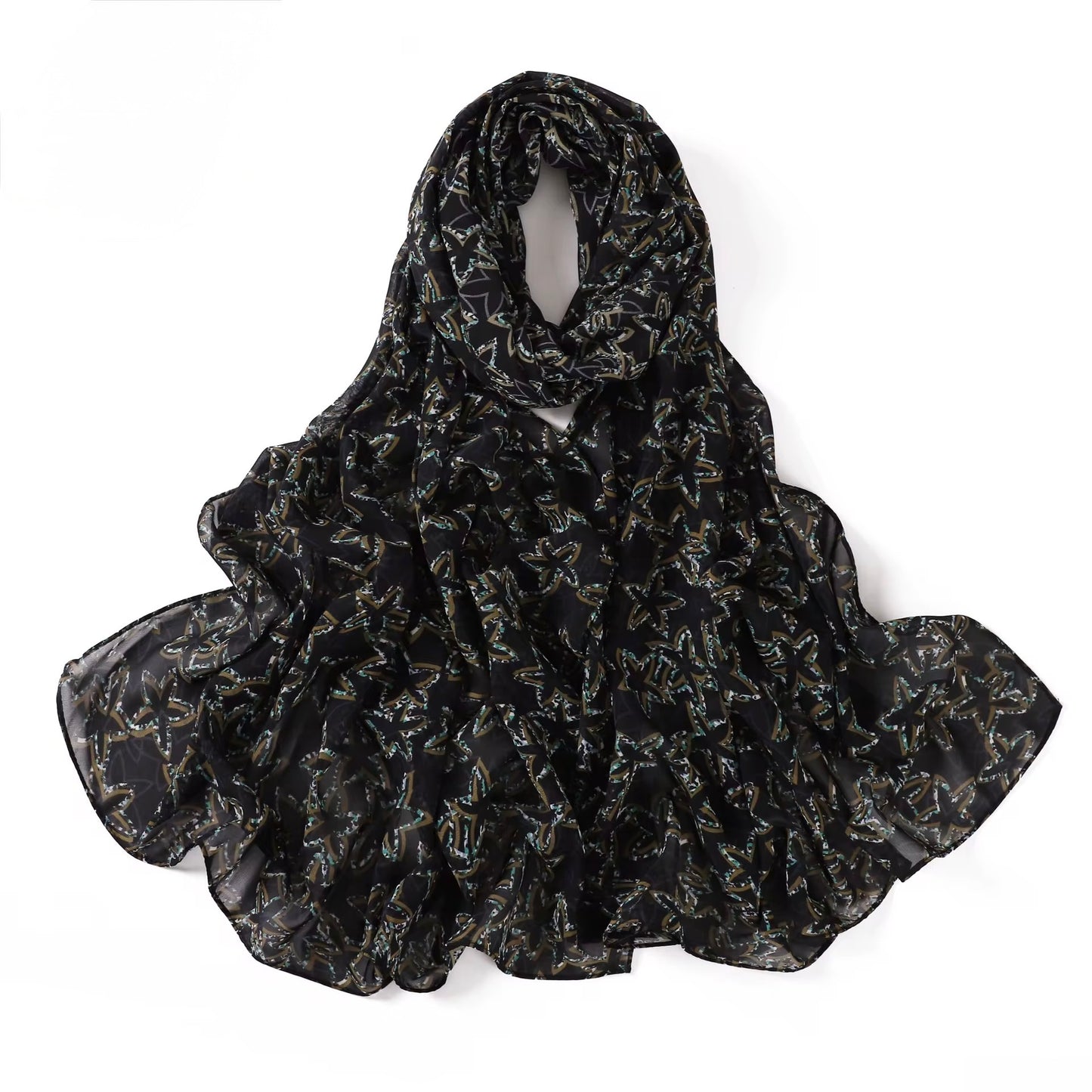 Printed Chiffon Hijab (1) + - Chaddors