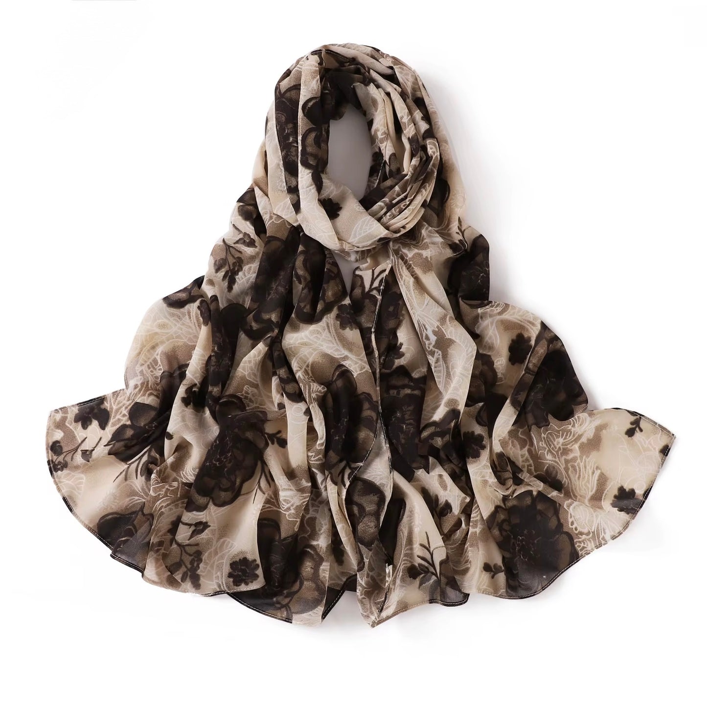 Printed Chiffon Hijab (1) + - Chaddors