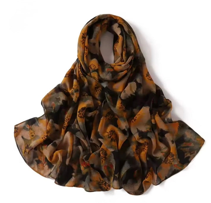 Printed Chiffon Hijab (1) + - Chaddors